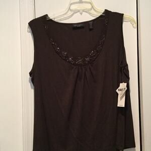 Context 2x chocolate brown tank top pink/purple slight scoop neckline bead NWT